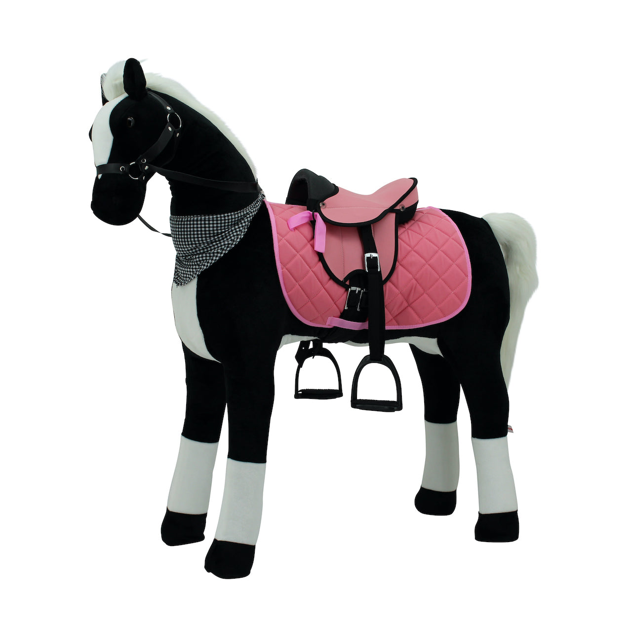 Sweety Toys 13180 écurie de sécurité pour cheval debout XXL cheval avec sous-structure en acier hauteur 125 cm cheval d'équitation noir avec selle supplémentaire, étriers