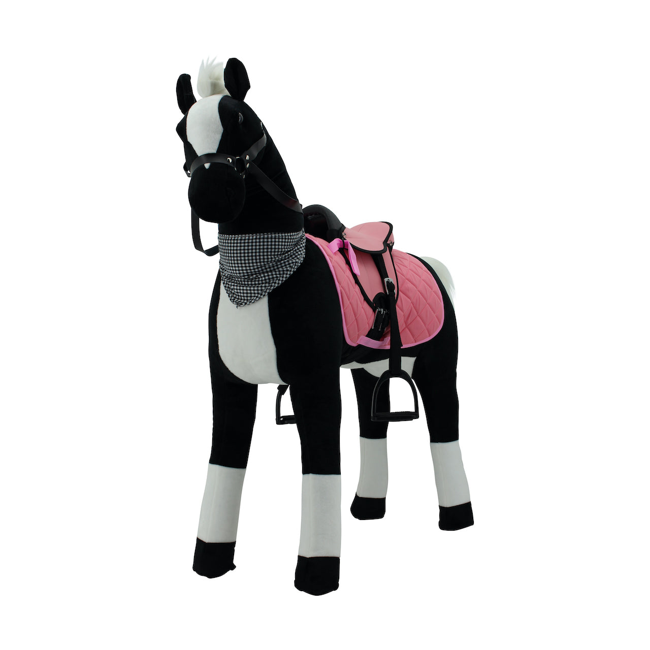 Sweety Toys 13180 écurie de sécurité pour cheval debout XXL cheval avec sous-structure en acier hauteur 125 cm cheval d'équitation noir avec selle supplémentaire, étriers