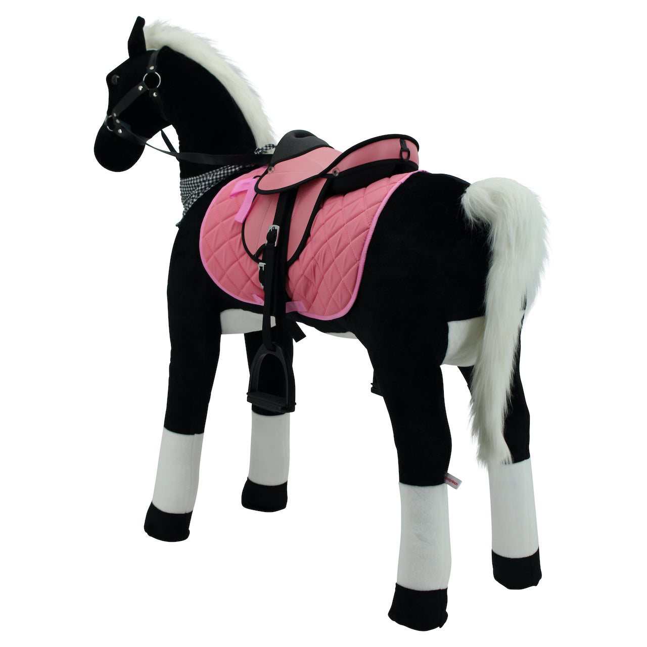 Sweety Toys 13180 écurie de sécurité pour cheval debout XXL cheval avec sous-structure en acier hauteur 125 cm cheval d'équitation noir avec selle supplémentaire, étriers