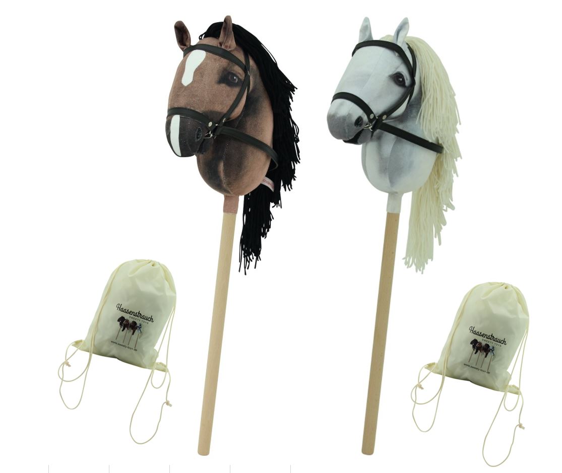 Haasenstrauch Sweety Toys Hobbyhorse-2er Set Steckenpferd in weiß und in dunkelbraun geeignet für Hobbyhorsing & Transportbeutel