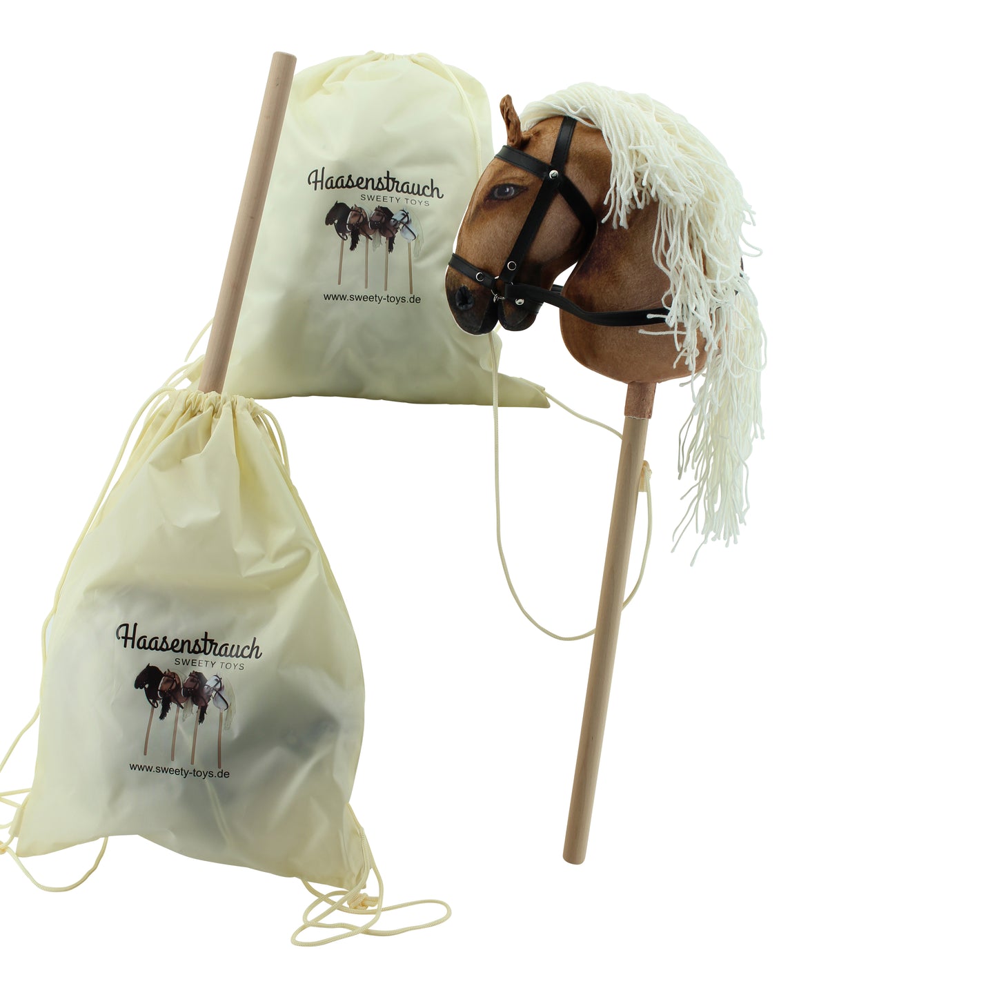 Haasenstrauch Sweety Toys Hobbyhorse-2er Set Steckenpferd in hellbraun und in dunkelbraun geeignet für Hobbyhorsing & Transportbeutel