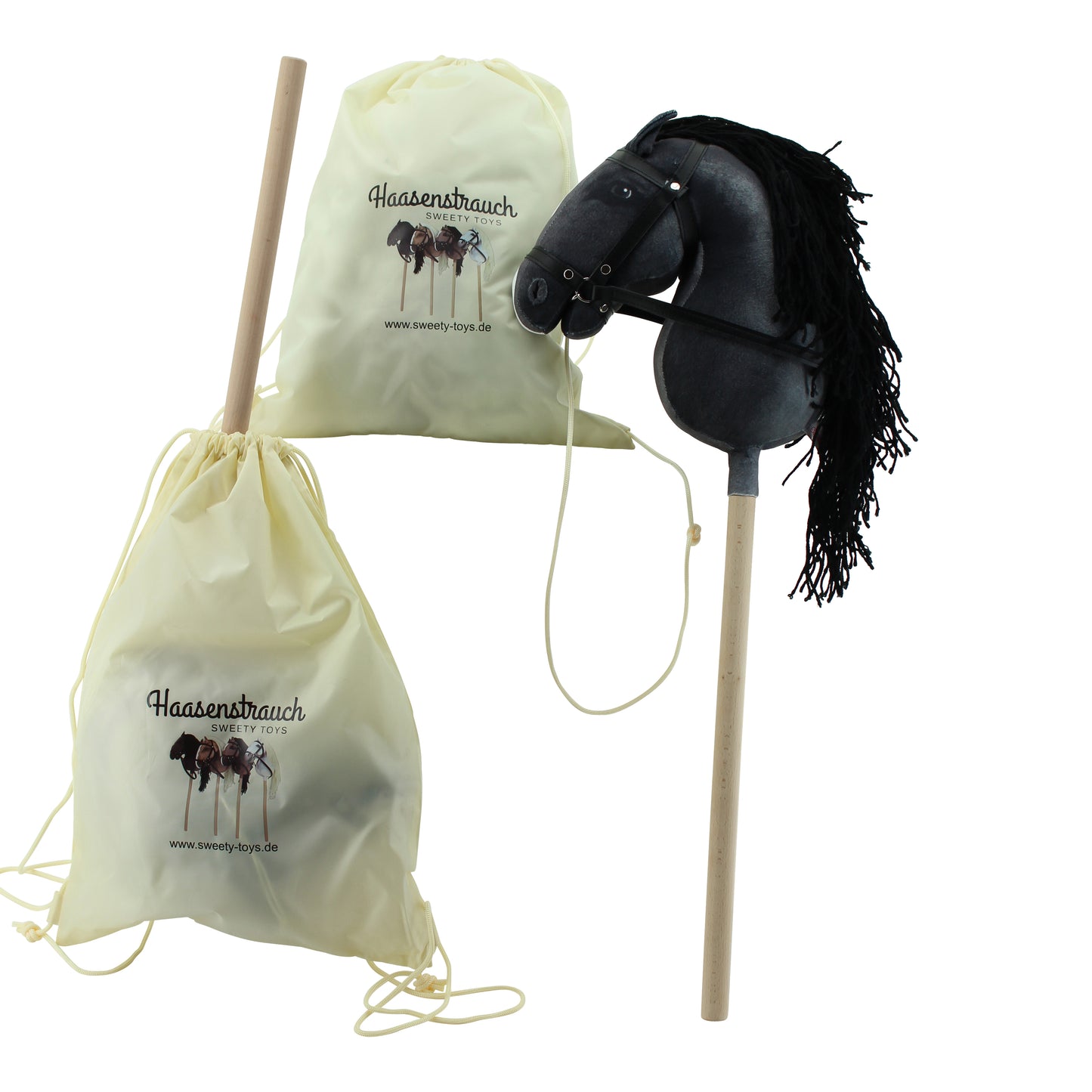 Haasenstrauch Sweety Toys Hobbyhorse-2er Set Steckenpferd in schwarz und in dunkelbraun geeignet für Hobbyhorsing & Transportbeutel