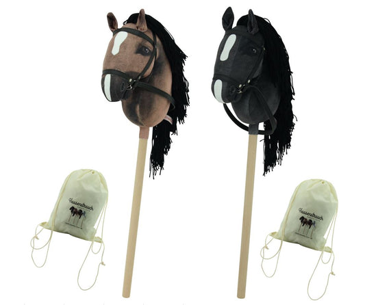 Haasenstrauch Sweety Toys Hobbyhorse-2er Set Steckenpferd in schwarz und in dunkelbraun geeignet für Hobbyhorsing & Transportbeutel