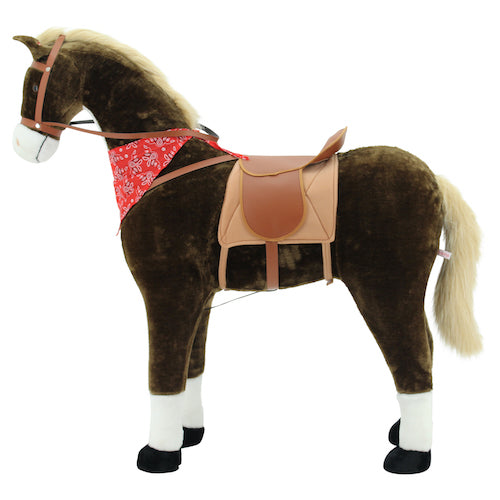 sweety toys 10332 plüsch-stehpferd "chocolate" ca.105cm kopfhöhe bis 80 kg, mit heller mähne und schweif, sattel, pferdedecke und zaumzeug