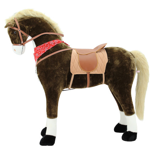 sweety toys 10356 plüsch-stehpferd chocolate 125cm stabiles riesenpferd bis 100 kg, mit heller mähne und schweif, sattel, pferdedecke und zaumzeug