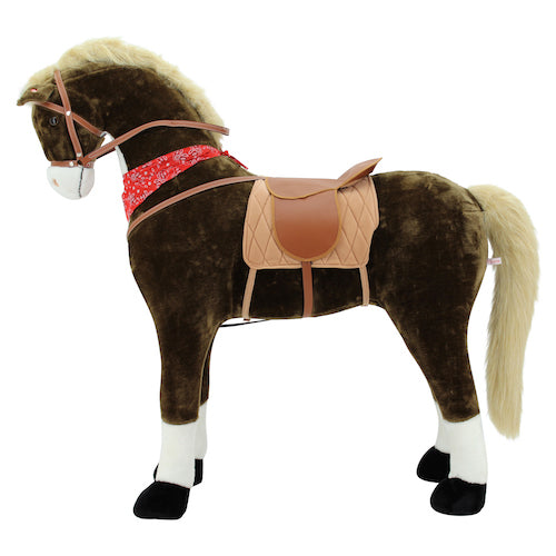 sweety toys 10356 plüsch-stehpferd chocolate 125cm stabiles riesenpferd bis 100 kg, mit heller mähne und schweif, sattel, pferdedecke und zaumzeug