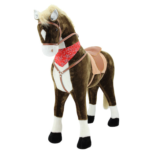 sweety toys 10356 plüsch-stehpferd chocolate 125cm stabiles riesenpferd bis 100 kg, mit heller mähne und schweif, sattel, pferdedecke und zaumzeug