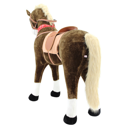 sweety toys 10356 plüsch-stehpferd chocolate 125cm stabiles riesenpferd bis 100 kg, mit heller mähne und schweif, sattel, pferdedecke und zaumzeug