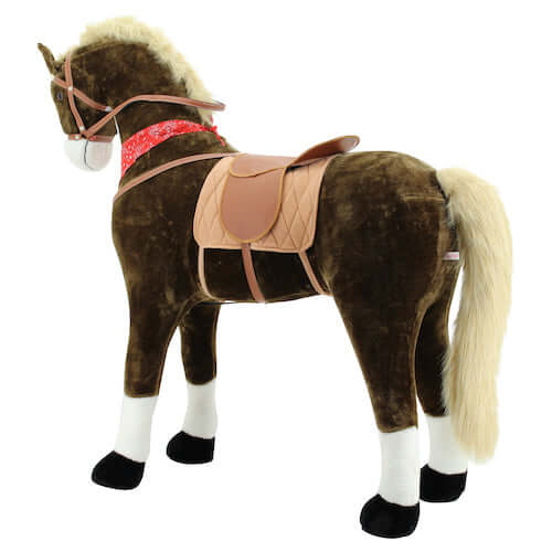 sweety toys 10356 plüsch-stehpferd chocolate 125cm stabiles riesenpferd bis 100 kg, mit heller mähne und schweif, sattel, pferdedecke und zaumzeug