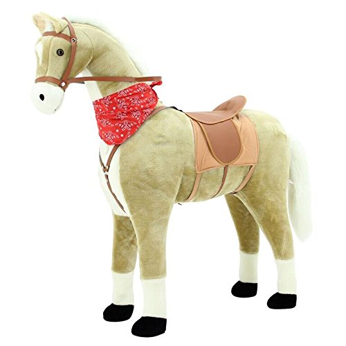 sweety toys 10363 plüsch-stehpferd xxl “goldie” größe ca.110 cm kopfhöhe bis 80 kg belastbar, haflinger mit sattel, pferdedecke und zaumzeug