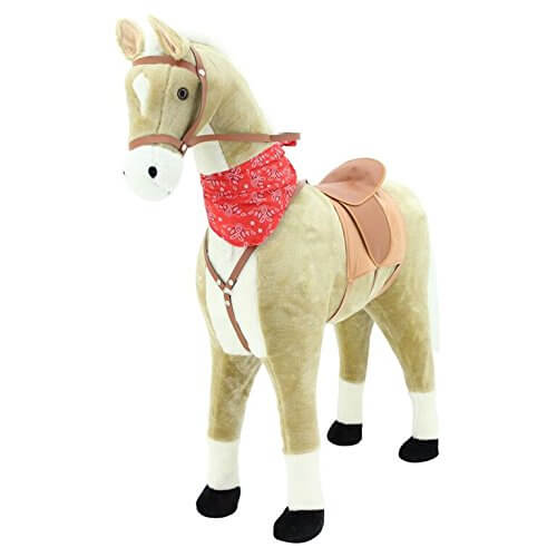 sweety toys 10363 plüsch-stehpferd xxl “goldie” größe ca.110 cm kopfhöhe bis 80 kg belastbar, haflinger mit sattel, pferdedecke und zaumzeug