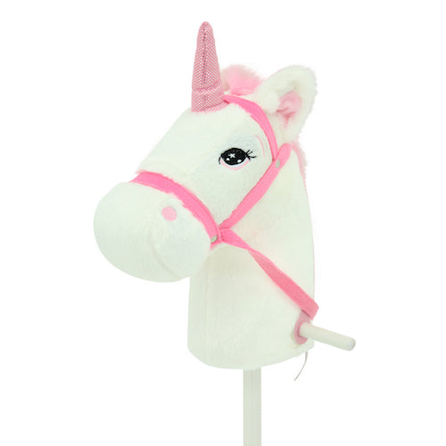 sweety toys 11018 set - steckenpferd einhorn & kuscheltier einhorn plüschtier 65 cm weiss