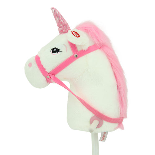 sweety toys 11018 set - steckenpferd einhorn & kuscheltier einhorn plüschtier 65 cm weiss