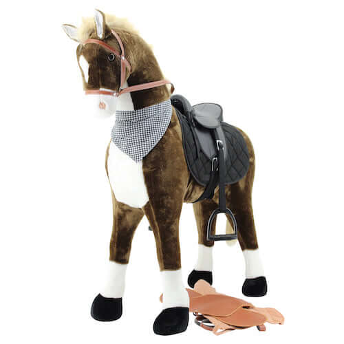 sweety toys 11056 -11094 stehpferd xxl giant riesen reitpferd choco mit beiger mähne und schweif größe ca.125 cm kopfhöhe bis 100 kg, mit sattel