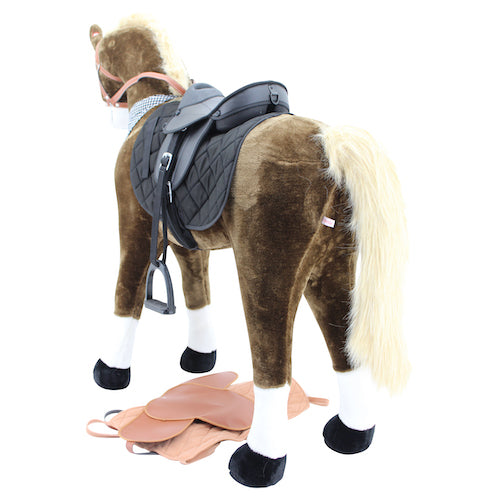 sweety toys 11056 -11094 stehpferd xxl giant riesen reitpferd choco mit beiger mähne und schweif größe ca.125 cm kopfhöhe bis 100 kg, mit sattel