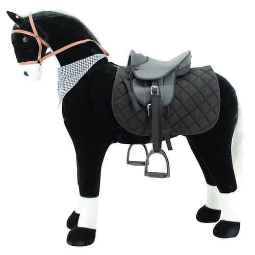 sweety toys 11070/11124 stehpferd giant reitpferd "black giant" größe ca.125 cm bis 100 kg, schwarz mit weisser mähne und schweif, mit sattel