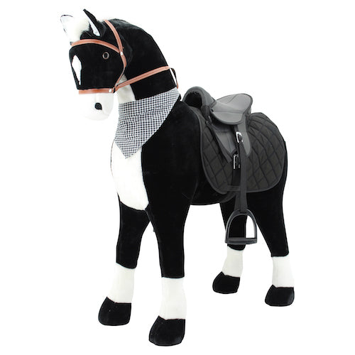 sweety toys 11070/11124 stehpferd giant reitpferd "black giant" größe ca.125 cm bis 100 kg, schwarz mit weisser mähne und schweif, mit sattel