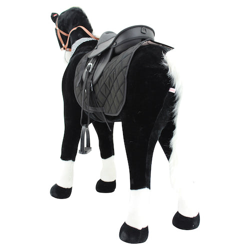 sweety toys 11070/11124 stehpferd giant reitpferd "black giant" größe ca.125 cm bis 100 kg, schwarz mit weisser mähne und schweif, mit sattel