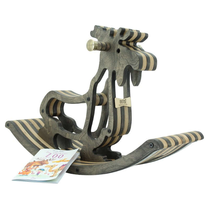 sweety toys 11179 holz schaukelpferd elch elmond dunkelbraun- hochwertiges designer schaukelpferd