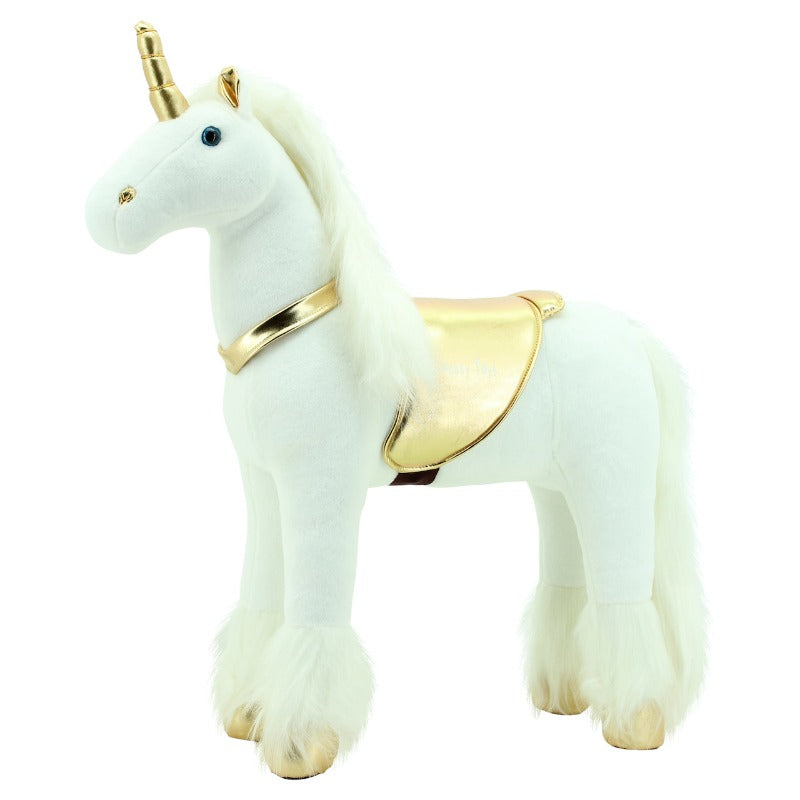 sweety toys 11292 stehpferd einhorn 80 cm mit stahlunterbau - in weiß mit goldenem sattel