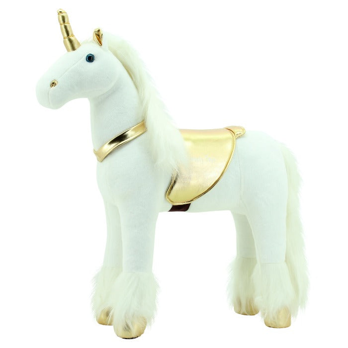 sweety toys 11292 stehpferd einhorn 80 cm mit stahlunterbau - in weiß mit goldenem sattel