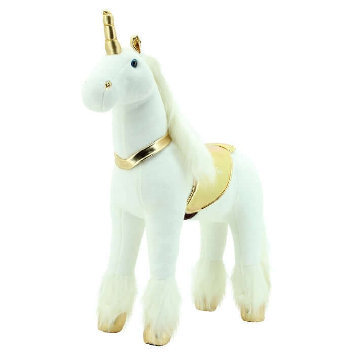 sweety toys 11292 stehpferd einhorn 80 cm mit stahlunterbau - in weiß mit goldenem sattel