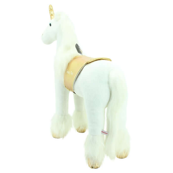 sweety toys 11292 stehpferd einhorn 80 cm mit stahlunterbau - in weiß mit goldenem sattel