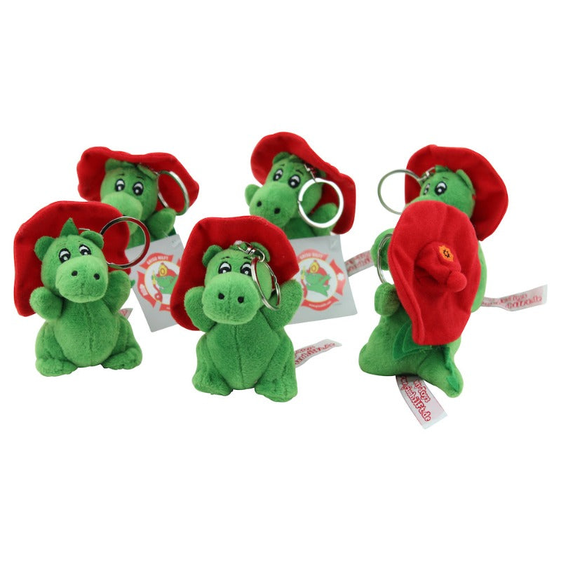 sweety toys 11360 1 set= 6 stück schlüsselanhänger drache grün plüschtier grisu feuerwehr maskottchen plüsch ca. 10 cm