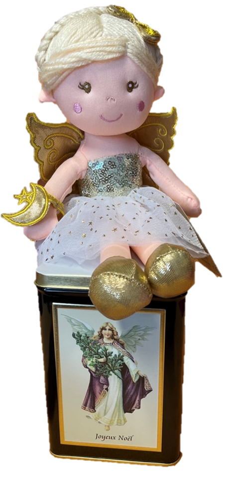 sweety toys geschenkset 11742 stoffpuppe softpuppe fee 30 cm gold mit geschenkdose, weihnachtsgeschenkdose geschenkidee geschenkset