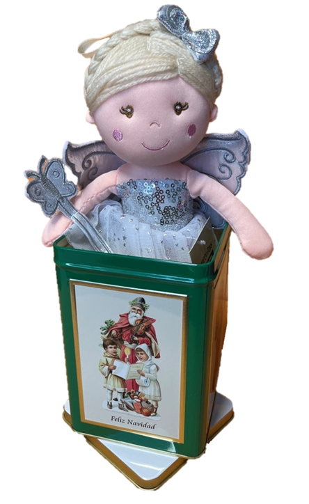 sweety toys geschenkset 11759 stoffpuppe softpuppe fee 30 cm silber mit geschenkdose, weihnachtsgeschenkdose dose grün