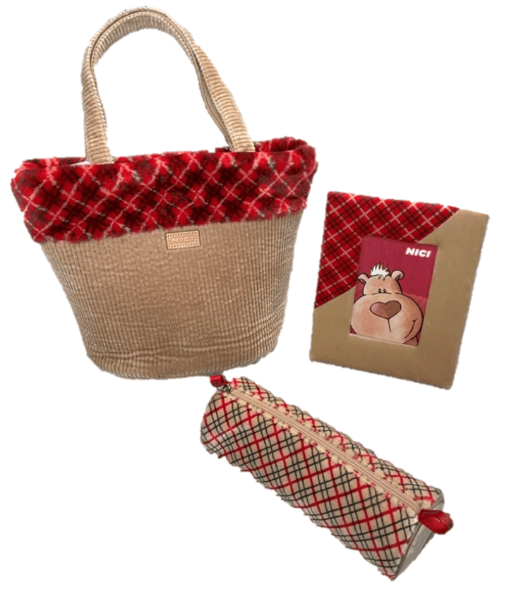 nici geschenkset, handtasche, bilderrahmen 12,5cmx 8,5cm, mäppchen rot beige