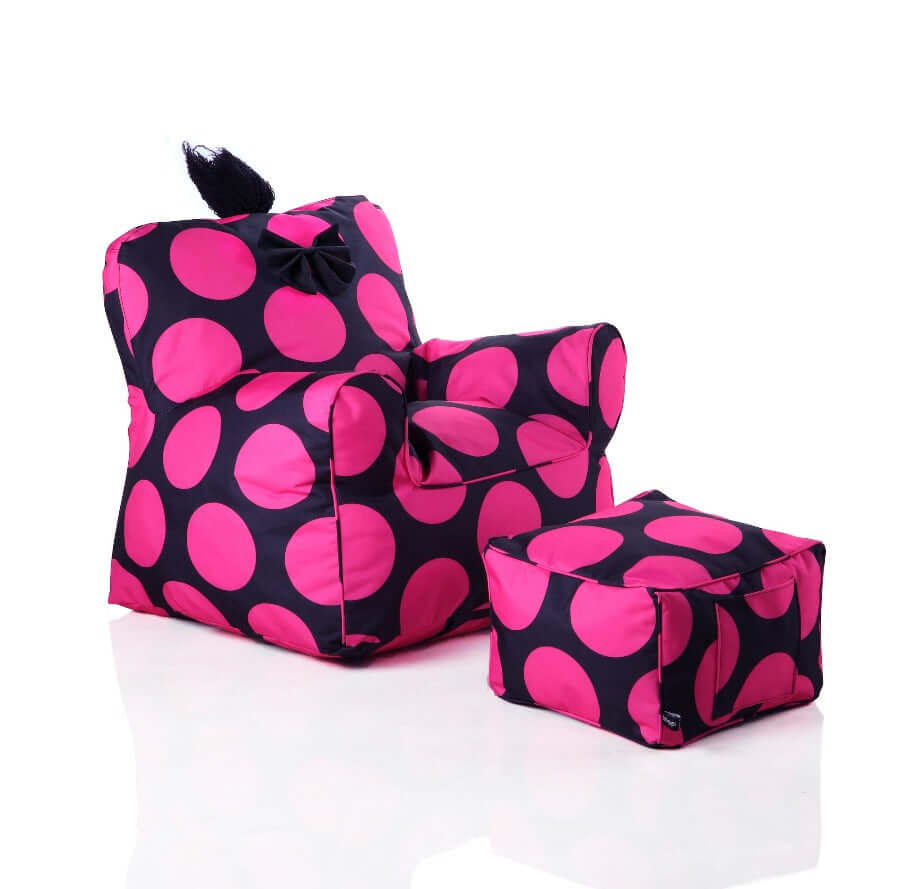 sweety toys 12152 kindersessel set mit hocker schwarz mit pinken punkten-indoor/outdoor-waterproof