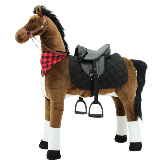 sweety toys 12220 stehpferd mit stahlunterbau - sicherheit stabiles robustes xxl reitpferd höhe 130 cm mit zusätzlichem reitsattel mit steigbügeln