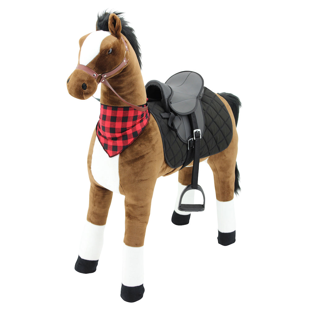 sweety toys 12220 stehpferd mit stahlunterbau - sicherheit stabiles robustes xxl reitpferd höhe 130 cm mit zusätzlichem reitsattel mit steigbügeln