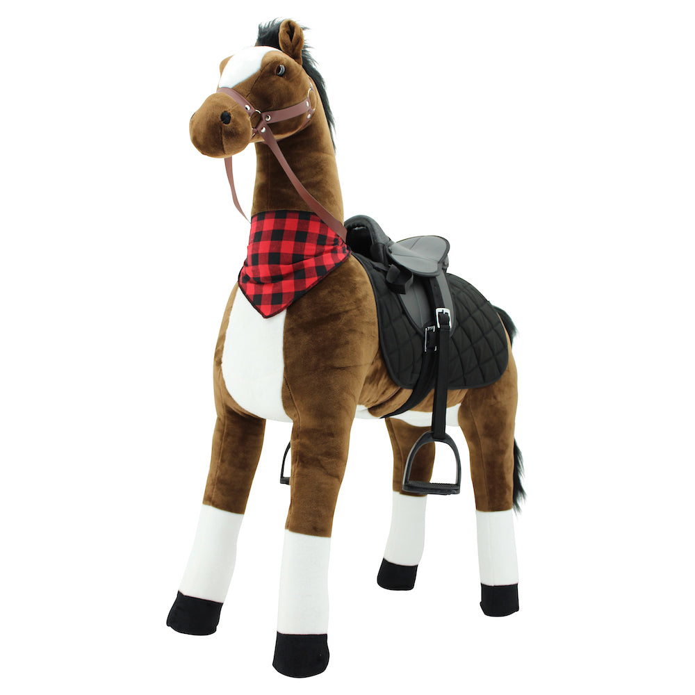 sweety toys 12220 stehpferd mit stahlunterbau - sicherheit stabiles robustes xxl reitpferd höhe 130 cm mit zusätzlichem reitsattel mit steigbügeln