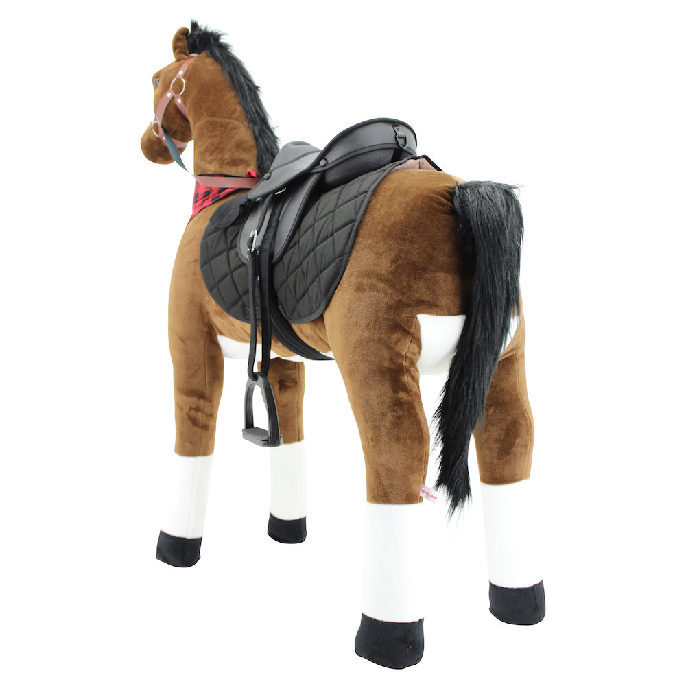 sweety toys 12220 stehpferd mit stahlunterbau - sicherheit stabiles robustes xxl reitpferd höhe 130 cm mit zusätzlichem reitsattel mit steigbügeln
