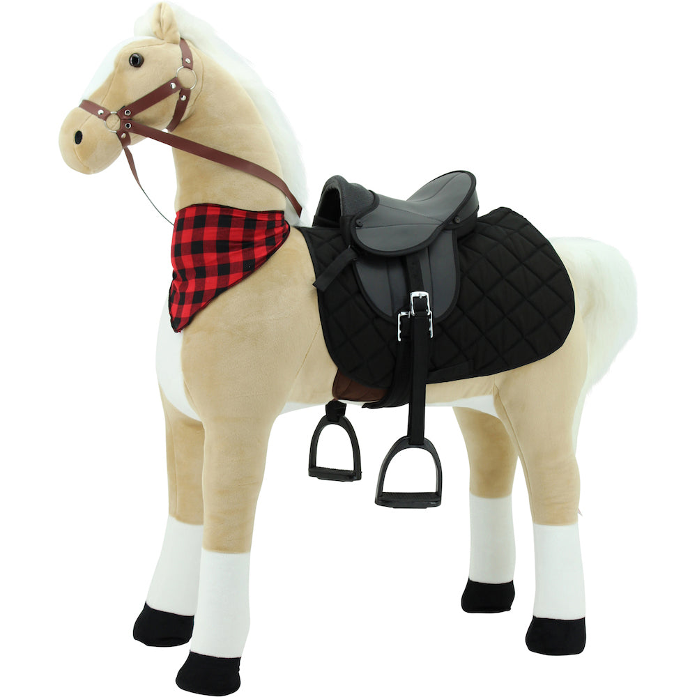 sweety toys 12237 stehpferd mit stahlunterbau - reitpferd sicherheit, stabiles robustes xxl pferd höhe 130 cm, mit zusätzlichem reitsattel