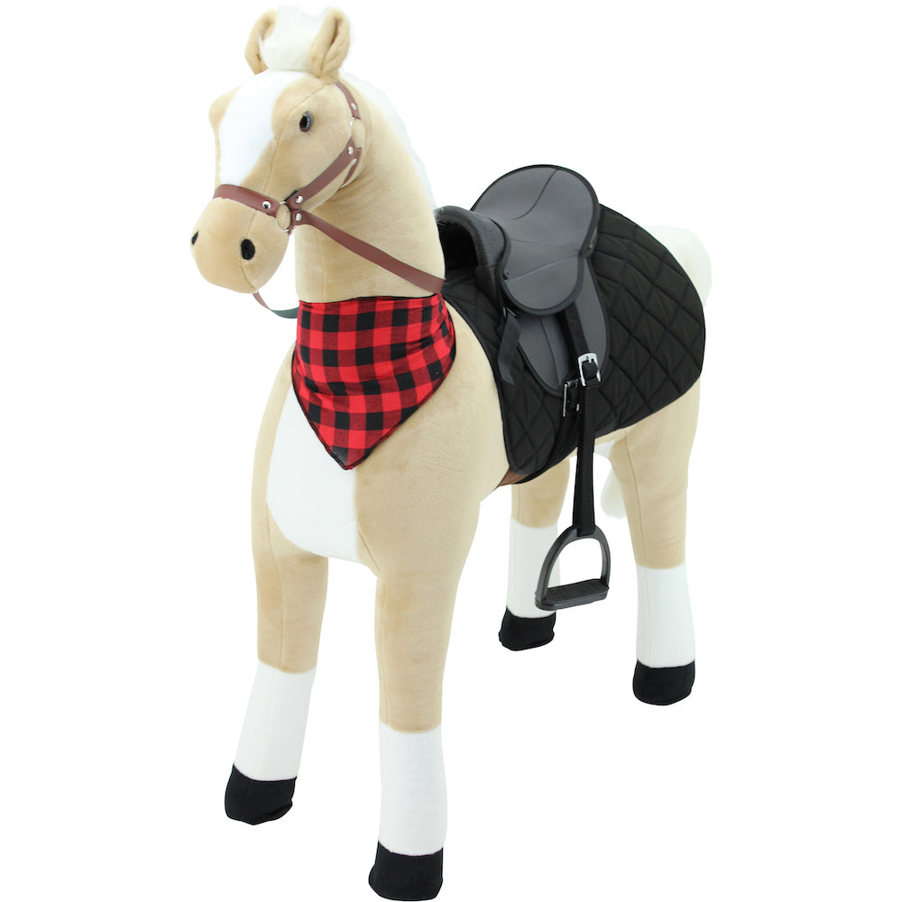 sweety toys 12237 stehpferd mit stahlunterbau - reitpferd sicherheit, stabiles robustes xxl pferd höhe 130 cm, mit zusätzlichem reitsattel