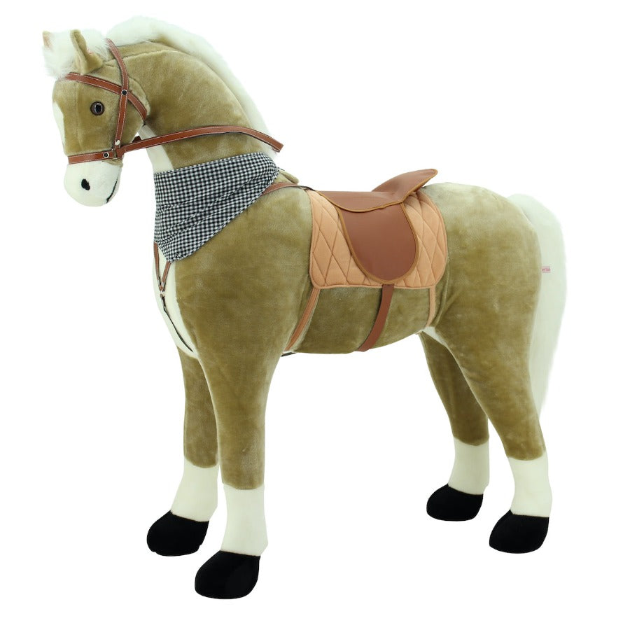 sweety toys 12671 xxl stehpferd goldie beige,ca.120cm, mit weisser mähne und schweif schwarzes halstuch, reitpferd mit zwei soundfunktionen