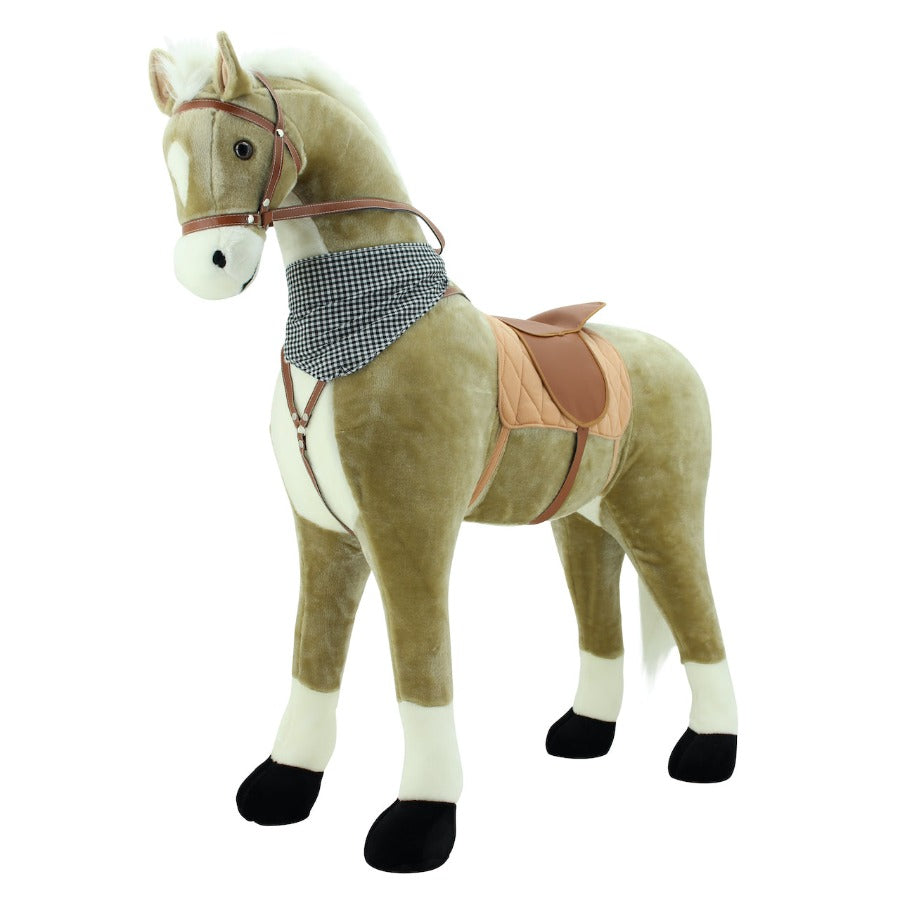 sweety toys 12671 xxl stehpferd goldie beige,ca.120cm, mit weisser mähne und schweif schwarzes halstuch, reitpferd mit zwei soundfunktionen