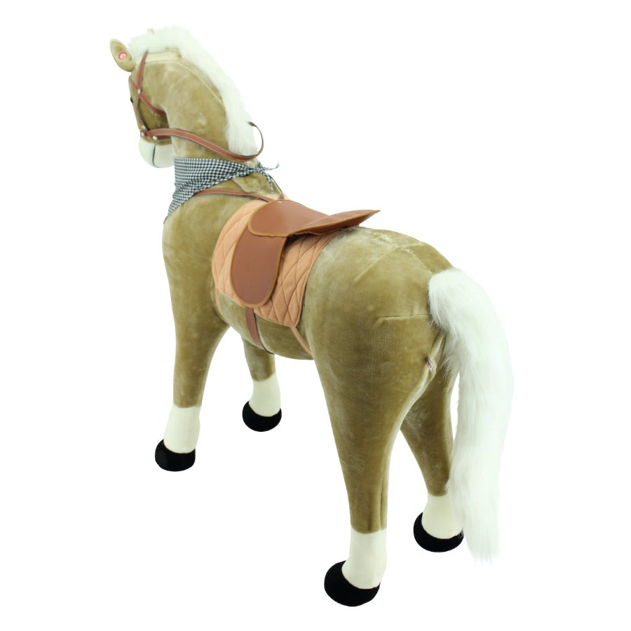 sweety toys 12671 xxl stehpferd goldie beige,ca.120cm, mit weisser mähne und schweif schwarzes halstuch, reitpferd mit zwei soundfunktionen