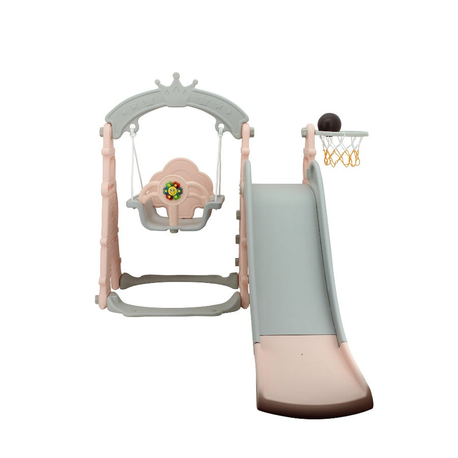 sweety toys 12701 schaukel und rutsche spielset 3-in 1 produkt rosa mit basketballkorb im eifelturmdesign