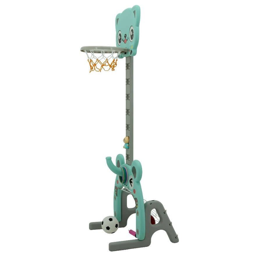 sweety toys 12732 basketballkorb türkis 3 in 1 spielzeug - ringe werfen, fußballtor, basketball