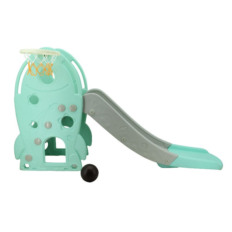 sweety toys 12787 freistehende rutsche raketendesign türkis 2-in 1 produkt basketballspiel