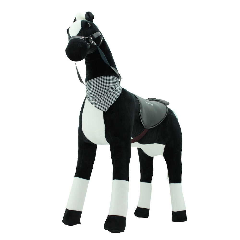 sweety toys 13937 plüsch stehpferd sicherheit stabiles robustes xxl riesenpferd höhe 125 cm reitpferd mit stahlunterbau schwarz mit fliegenmaske