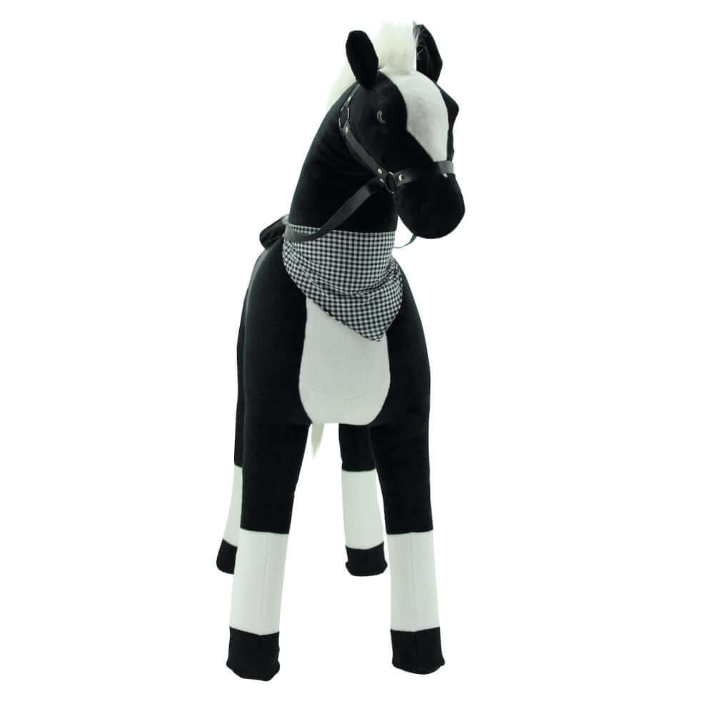 sweety toys 13937 plüsch stehpferd sicherheit stabiles robustes xxl riesenpferd höhe 125 cm reitpferd mit stahlunterbau schwarz mit fliegenmaske