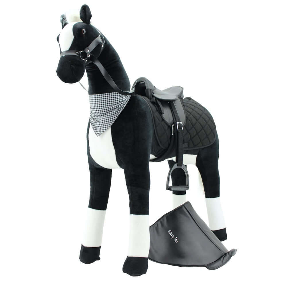 sweety toys 13944 stehpferd stabiles xxl riesenpferd 125 cm reitpferd schwarz mit stahlunterbau mit zusätzlichem reitsattel und fliegenmaske