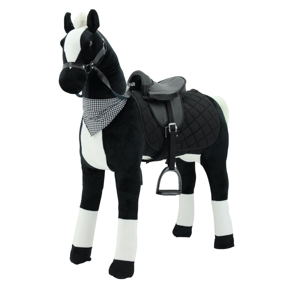 sweety toys 13944 stehpferd stabiles xxl riesenpferd 125 cm reitpferd schwarz mit stahlunterbau mit zusätzlichem reitsattel und fliegenmaske