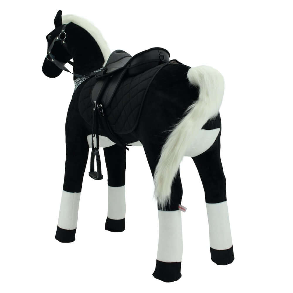 sweety toys 13944 stehpferd stabiles xxl riesenpferd 125 cm reitpferd schwarz mit stahlunterbau mit zusätzlichem reitsattel und fliegenmaske