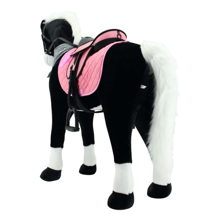 sweety toys 13197 stehpferd giant reitpferd "black giant" größe ca.125 cm kopfhöhe bis 100 kg belastbar - farbe schwarz, weisse mähne mit sattel